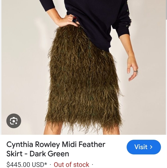 Cynthia Rowley Naoli  OSTRICH FEATHER   Olive Green Skirt.Size Medium. NWT - Picture 7 of 7